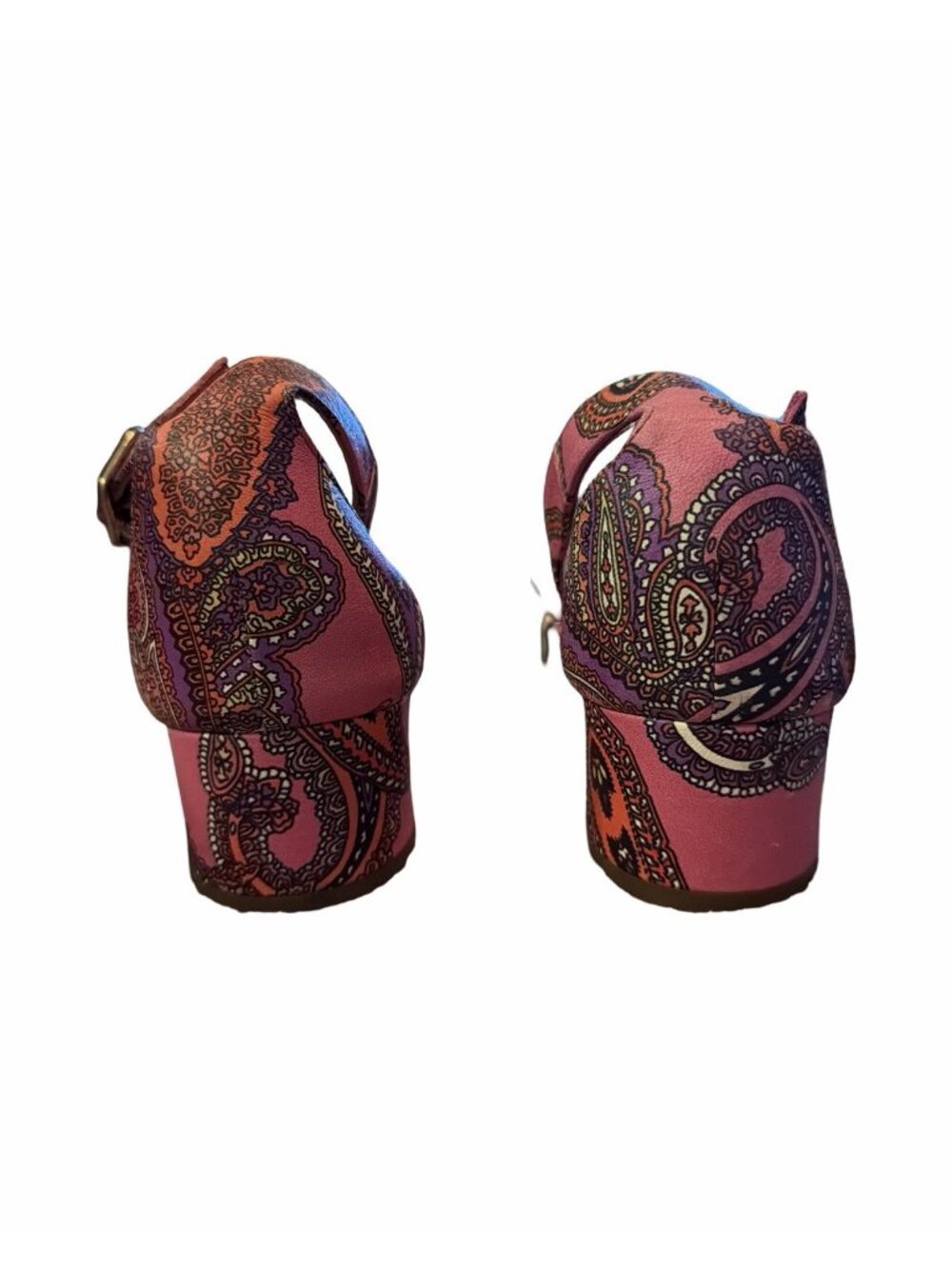 JCrew Paisley Printed Leather Heels 8 F4865 Pink Multi Ankle Strap J. Crew - Picture 3 of 7